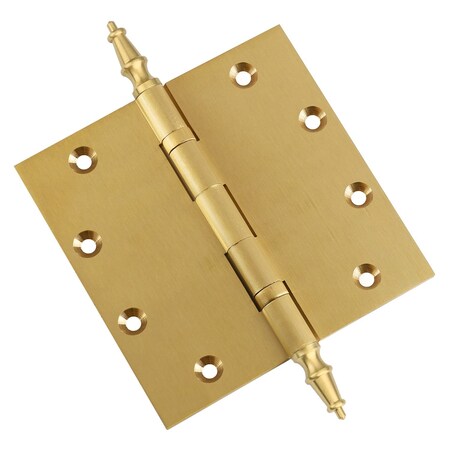 Embassy 5 x 5 Solid Brass Ball Bearing Hinge, Satin Brass Finish Steeple Tips 5050BBUS4S-1